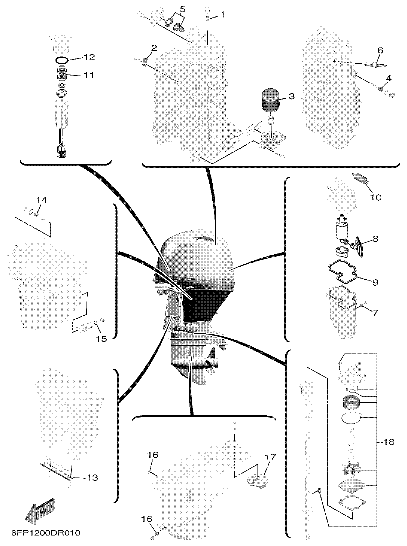 Yamaha F80DET, F90CET, F100FET SCHEDULED SERVICE PARTS parts diagram